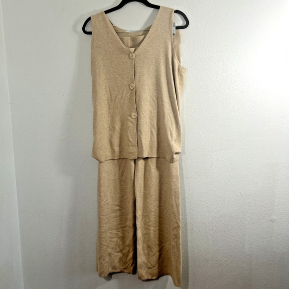 Pink Rose Pants - Pink Rose Sweater Vest Pants Womens L Beige Preppy Retro Quiet Luxury‎ Set